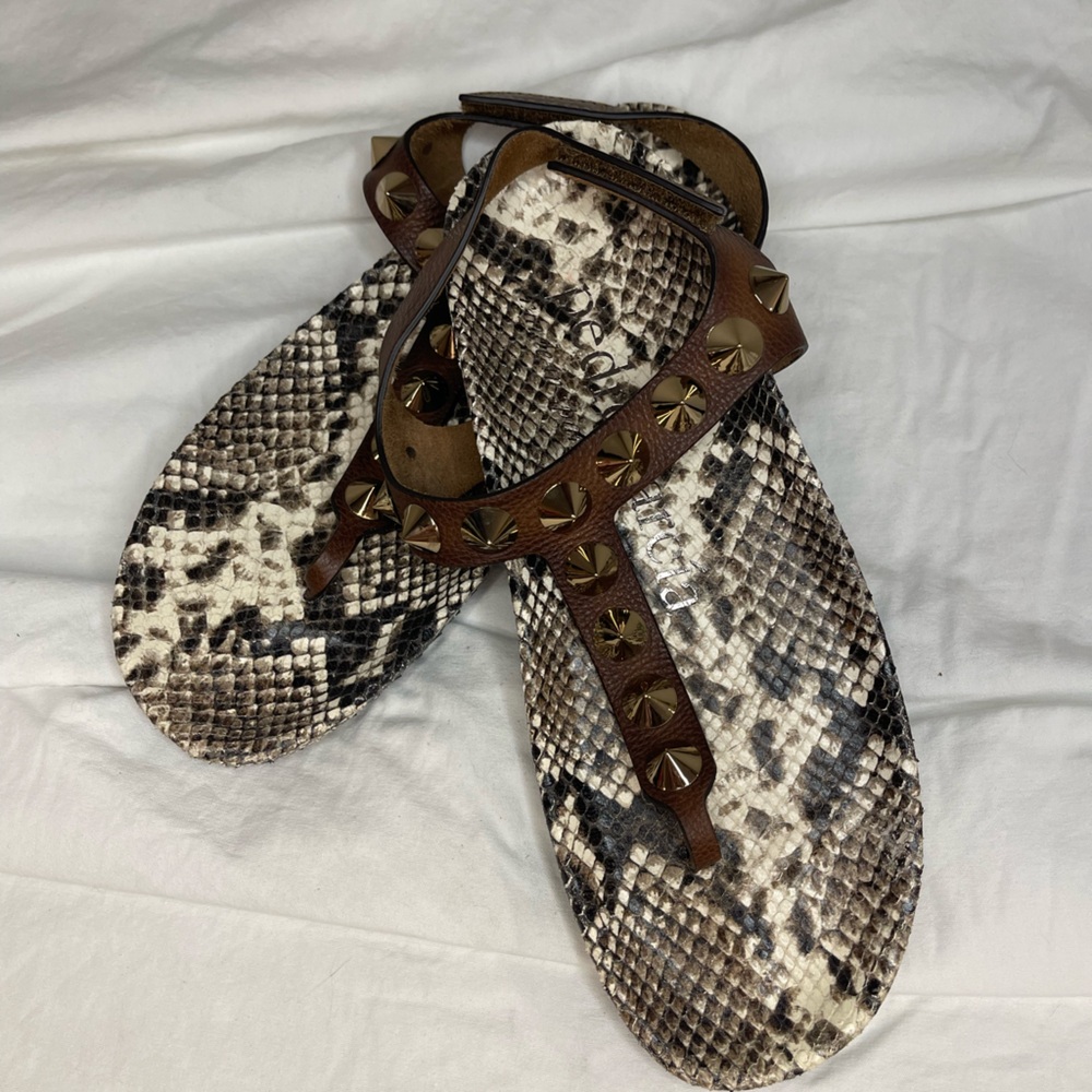 Pedro García Studded Snakeskin Sandals